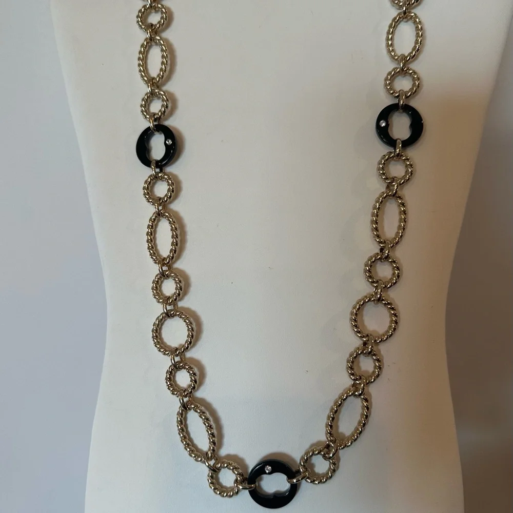 Grace Kelly Oval Gold Link with Black Link & Crystal 36β CoCo Chanel Design - Picture 11 of 11